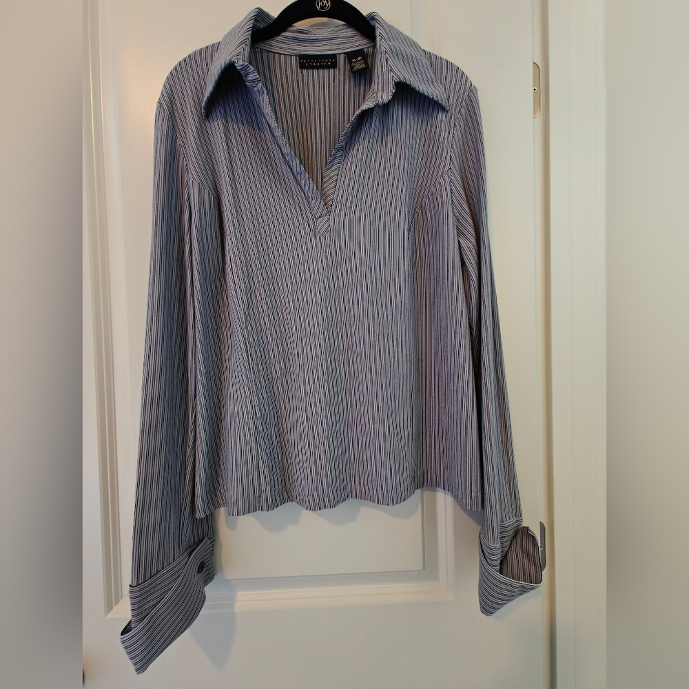 Apostrophe Stretch Shirt Striped Blue Women's Top Size XL
